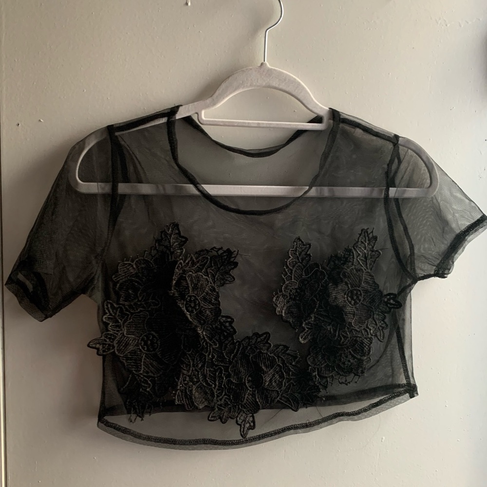Black Lace Flower Top